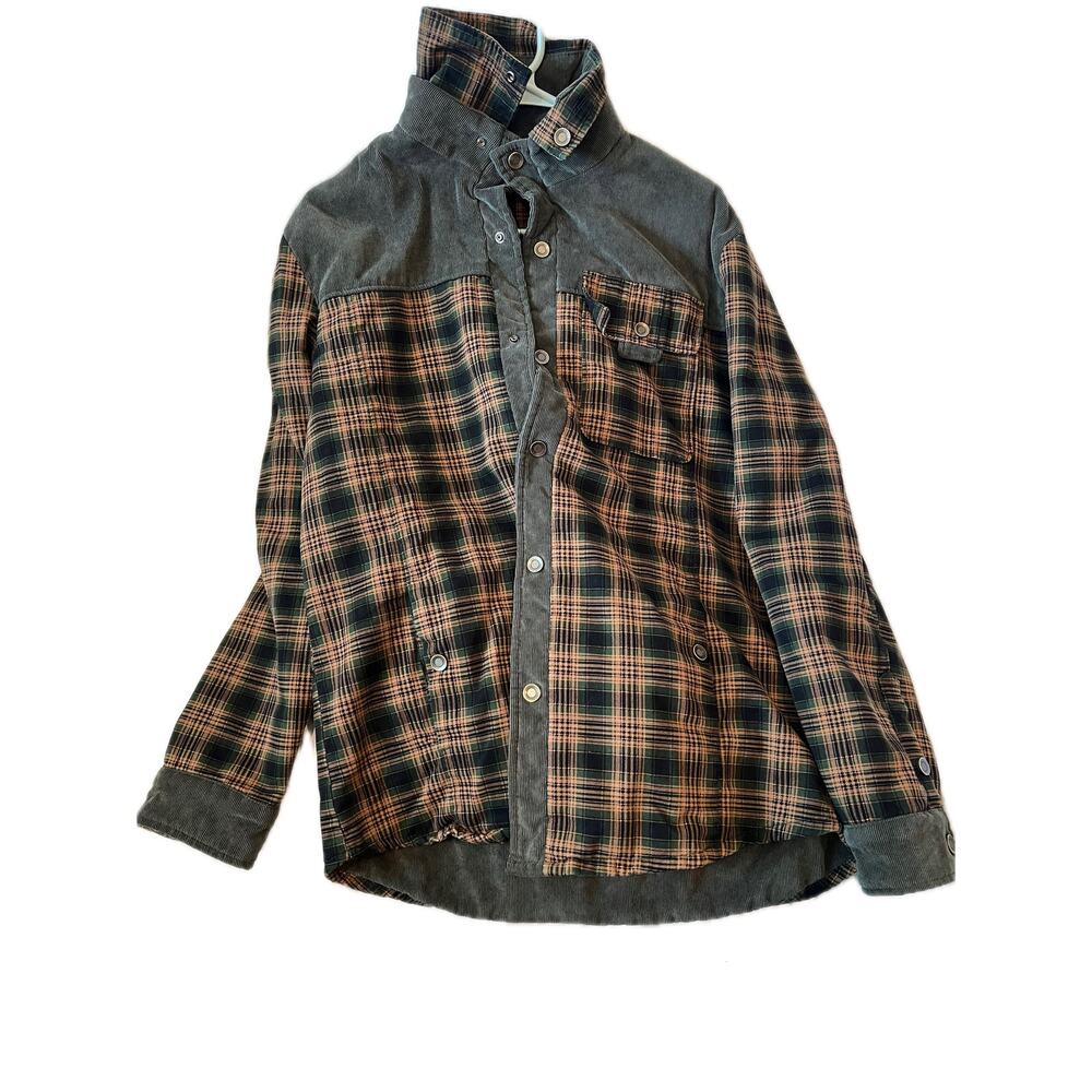 Beige Khaki Color Insulated Checkered Flannel Jacket Mens L